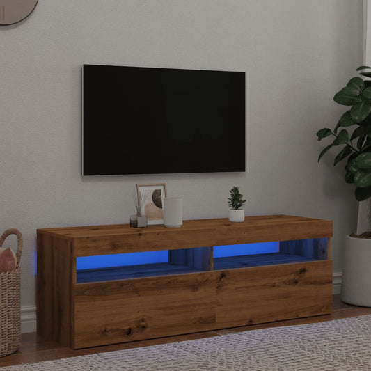 TV-benk med LED-lys artisan eik 120x35x40 cm konstruert tre