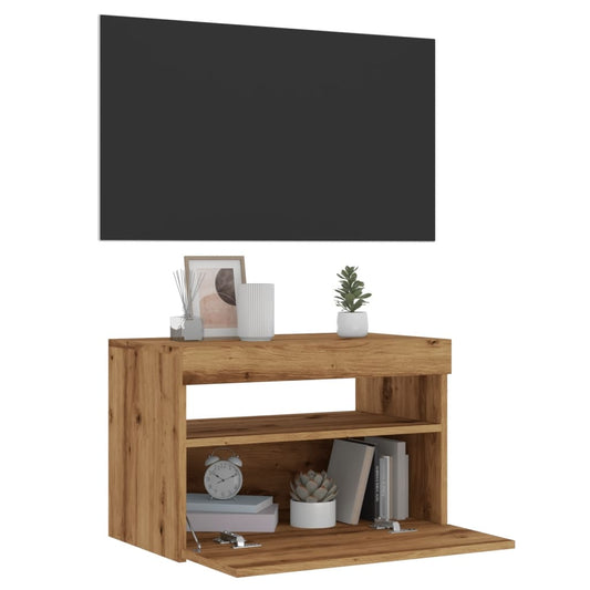 TV-benk med LED-lys artisan eik 60x35x40 cm konstruert tre