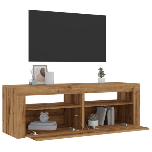 TV-benk med LED-lys artisan eik 120x35x40 cm konstruert tre