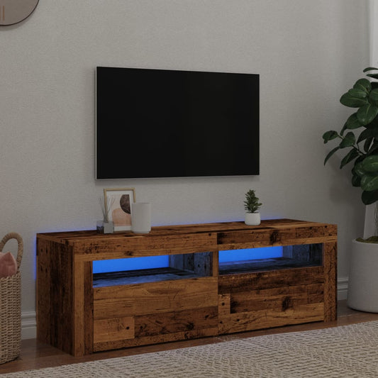 TV-Møbel Gammelt Tre TV-benk med LED-lys 120x35x40 cm