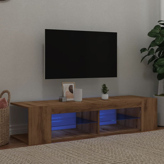 TV-benk med LED-lys artisan eik 135x39x30 cm konstruert tre