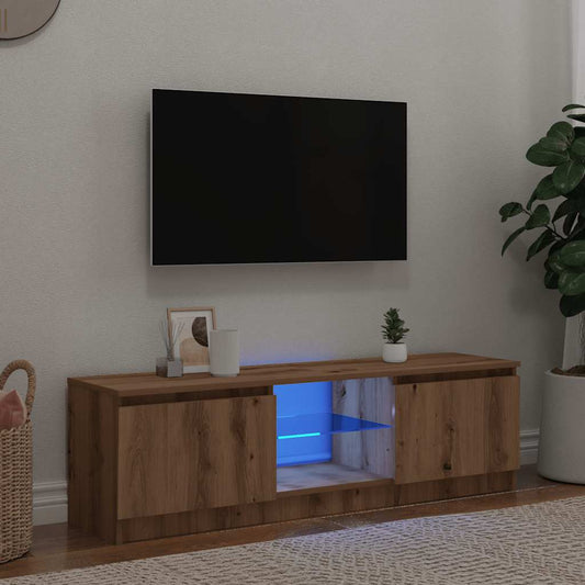 TV-benk med LED-lys artisan eik 120x30x36 cm konstruert tre