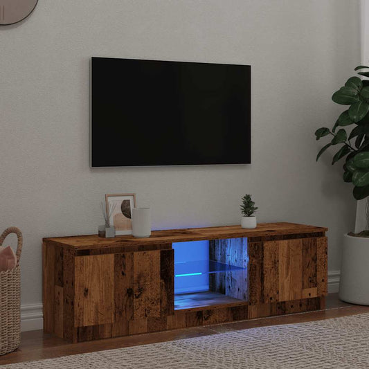 TV-Møbel Gammelt Tre TV-benk med LED-lys 140x40x35,5 cm