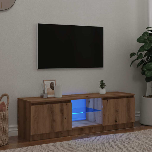 TV-benk med LED-lys artisan eik 140x40x35,5 cm konstruert tre