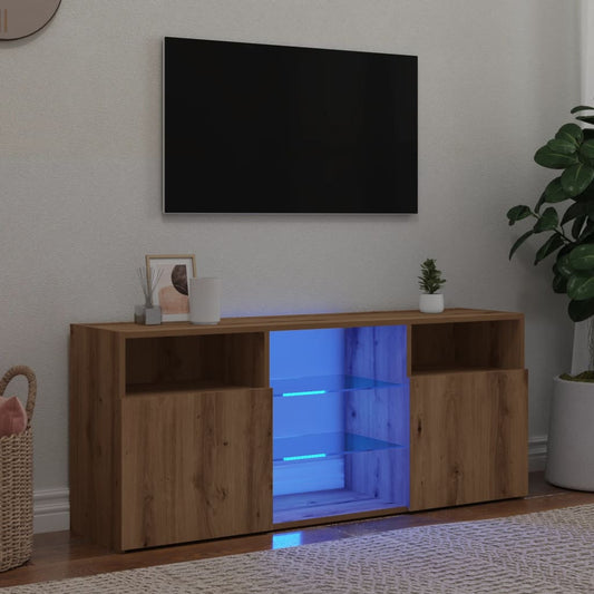 TV-benk med LED-lys artisan eik 120x30x50 cm konstruert tre