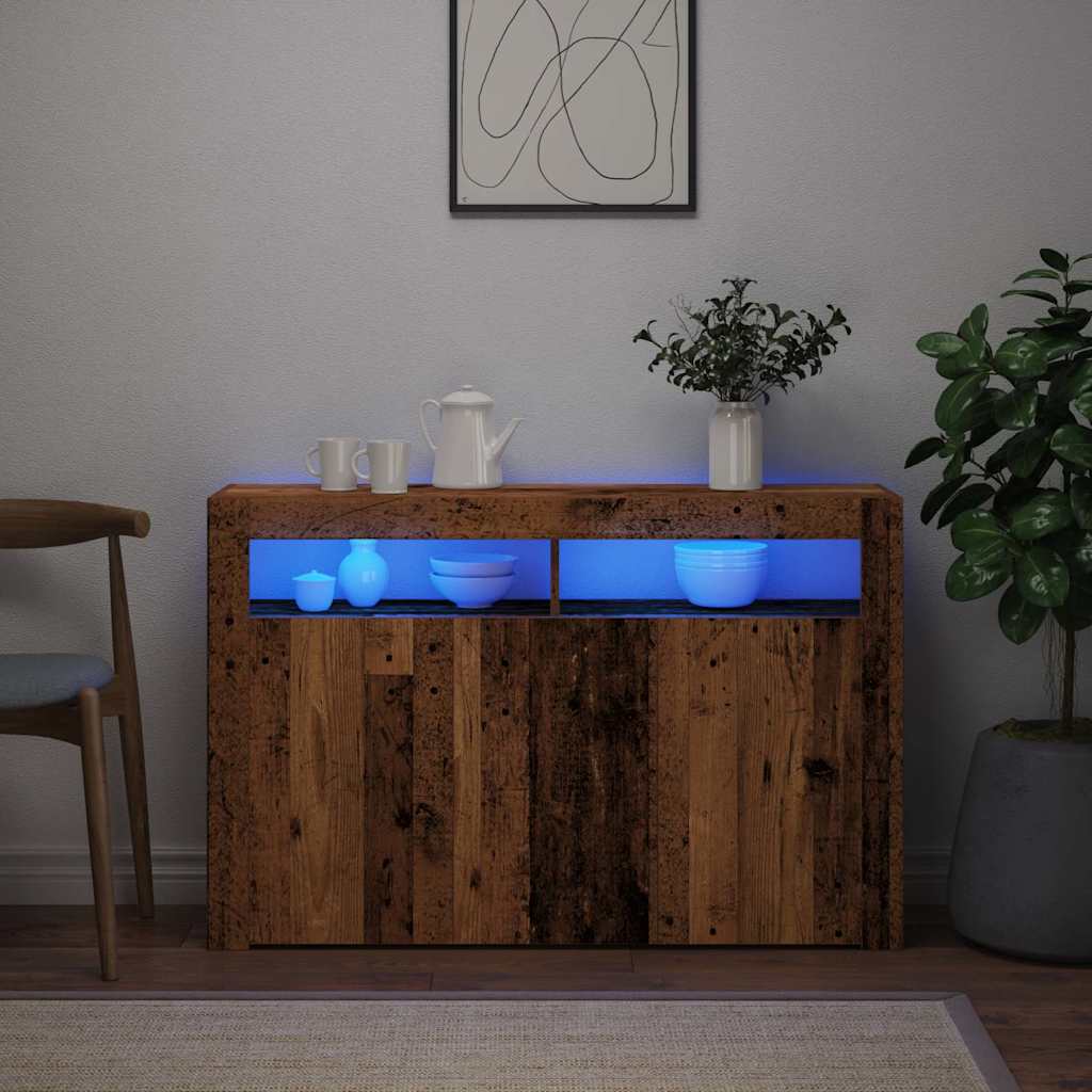 Skjenk Gammelt Tre med LED-lys 115,5x30x75 cm