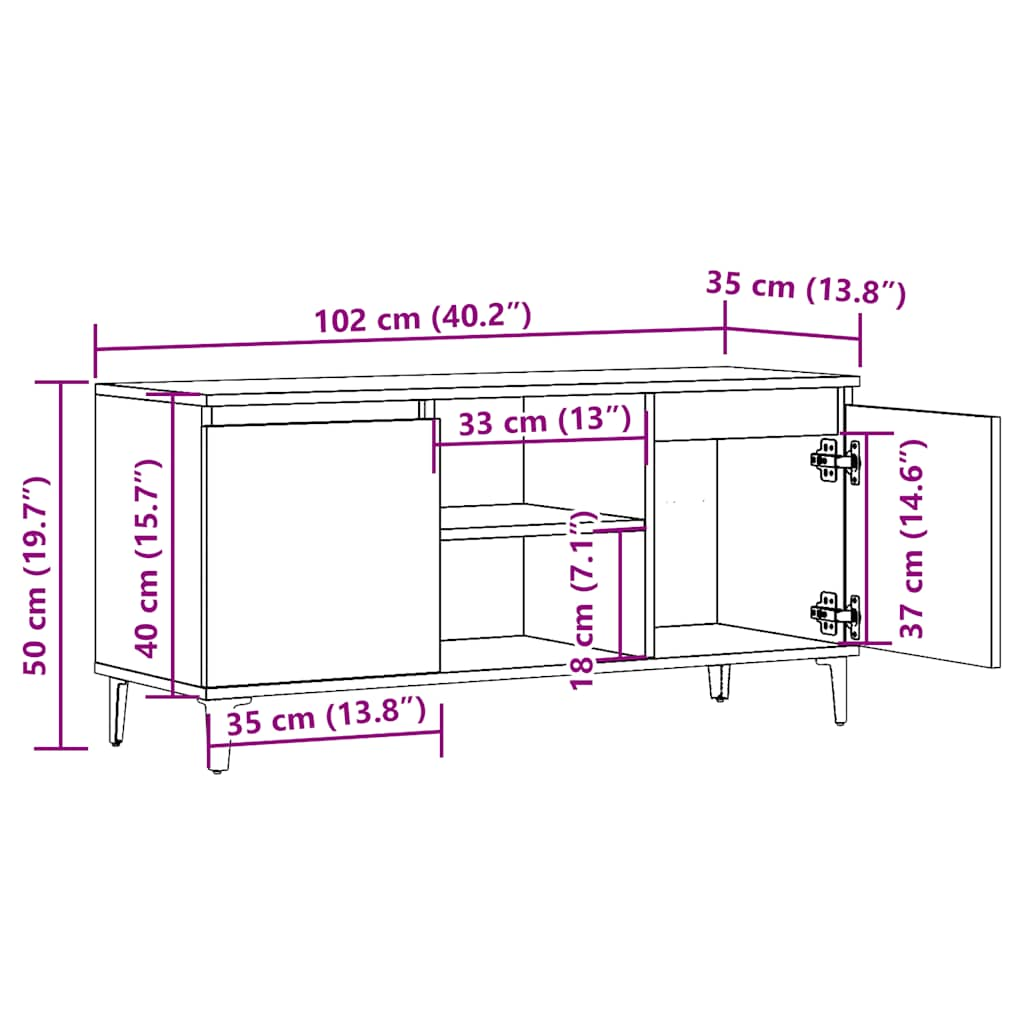 TV-benk gammelt tre 102x35x50 cm konstruert tre