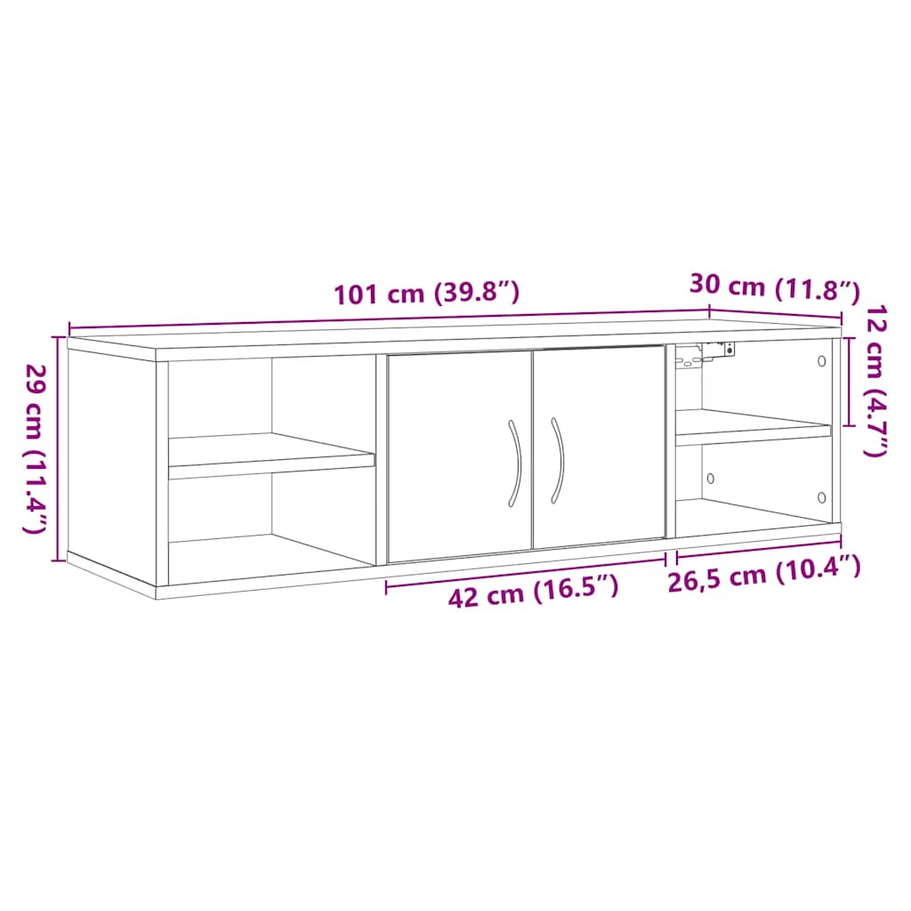 Veggskap gammelt tre 102x30x29 cm konstruert tre