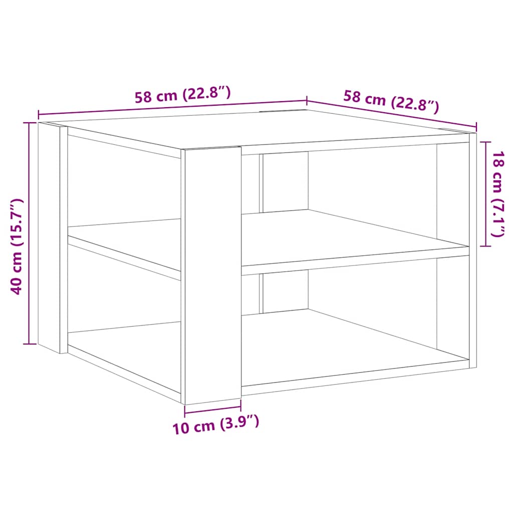 Salongbord artisan eik 58x58x40 cm konstruert tre