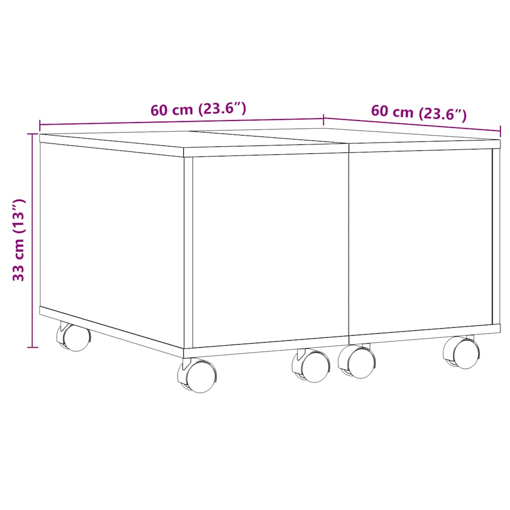 Salongbord gammelt tre 60x60x38 cm konstruert tre