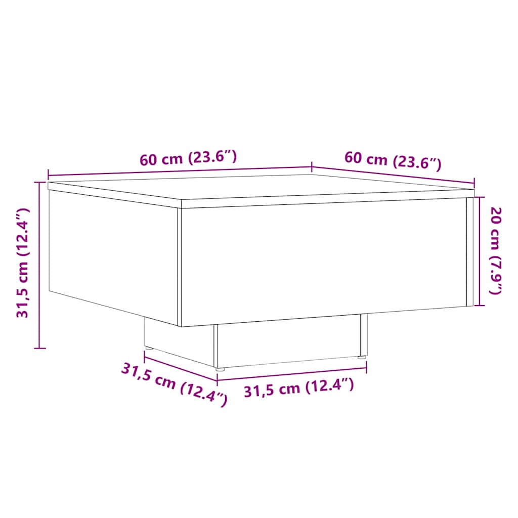 Salongbord gammelt tre 60x60x31,5 cm konstruert tre