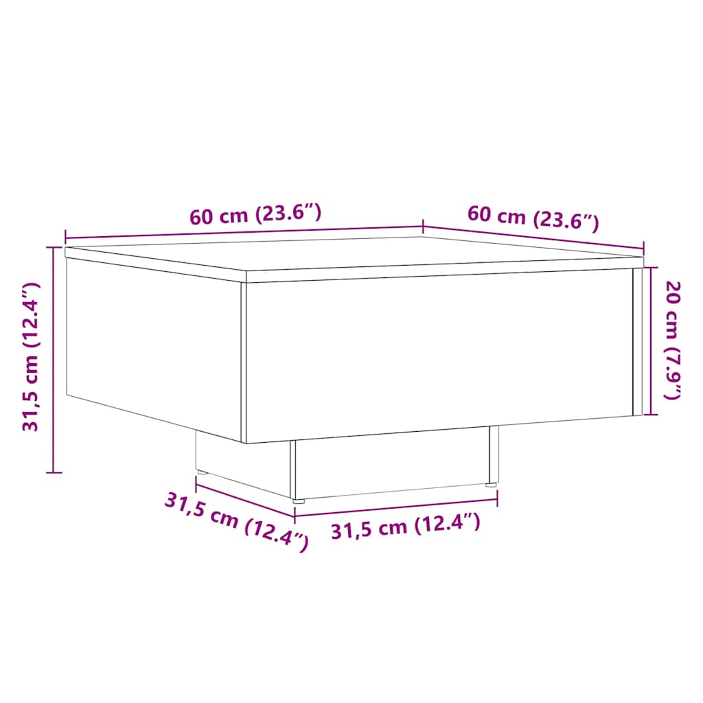 Salongbord artisan eik 60x60x31,5 cm konstruert tre