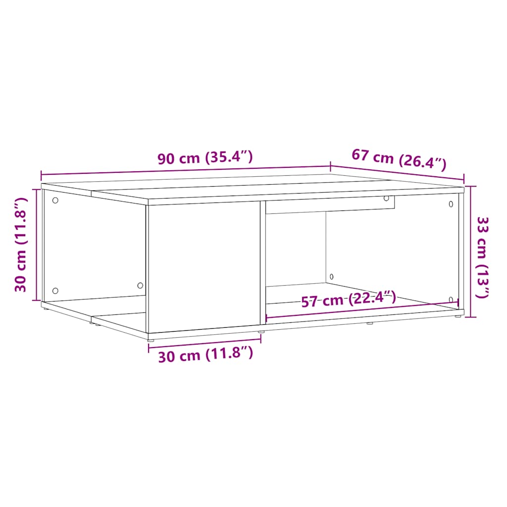 Salongbord gammelt tre 90x67x33 cm konstruert tre