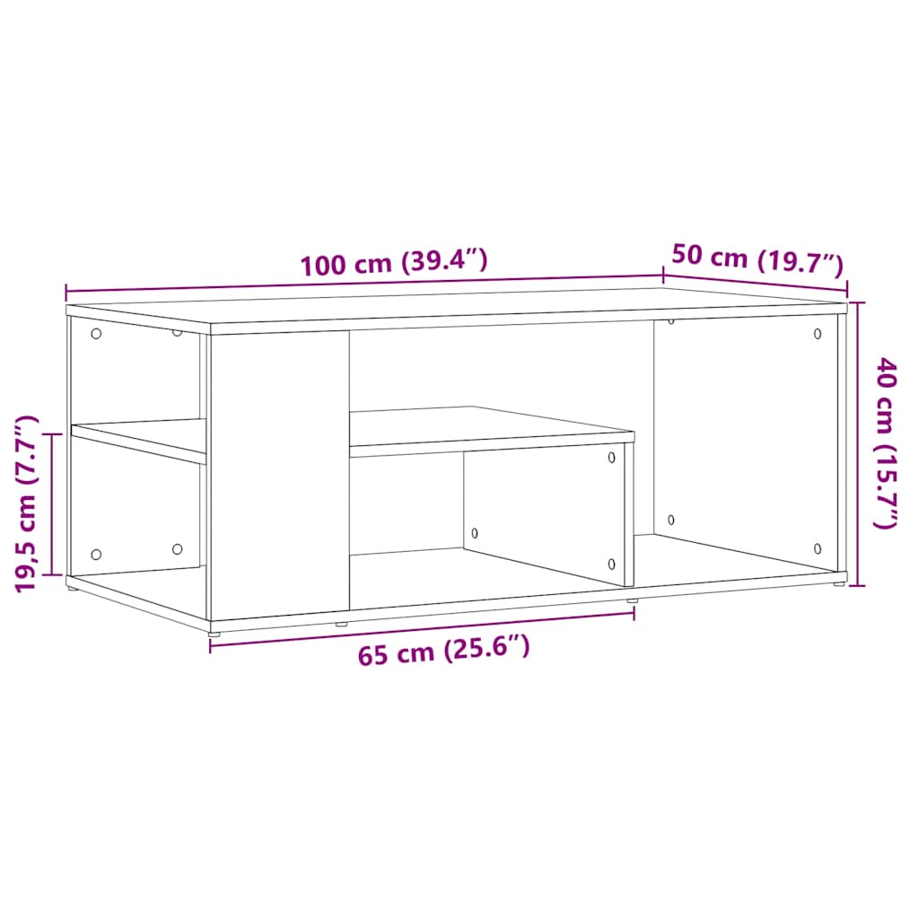 Salongbord artisan eik 100x50x40 cm konstruert tre