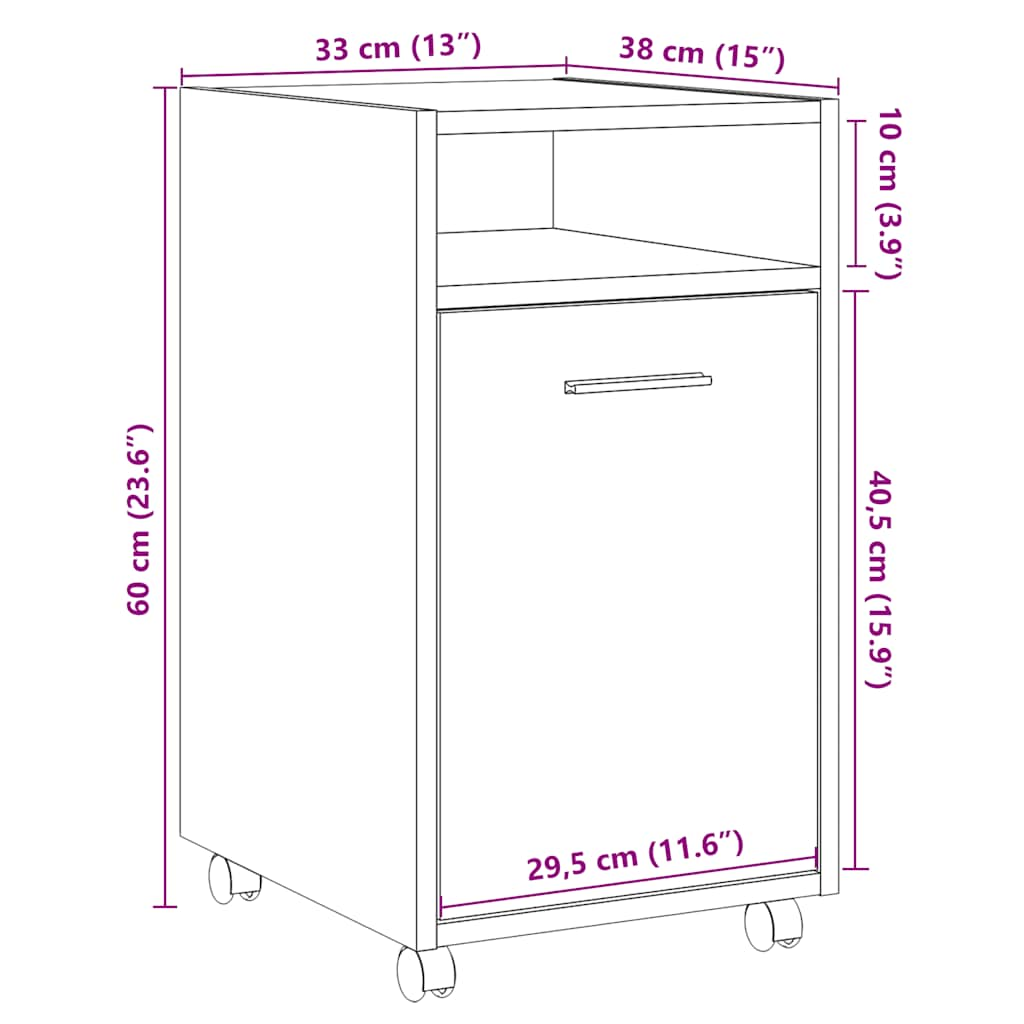 Skap med hjul gammelt tre 33x38x60 cm konstruert tre