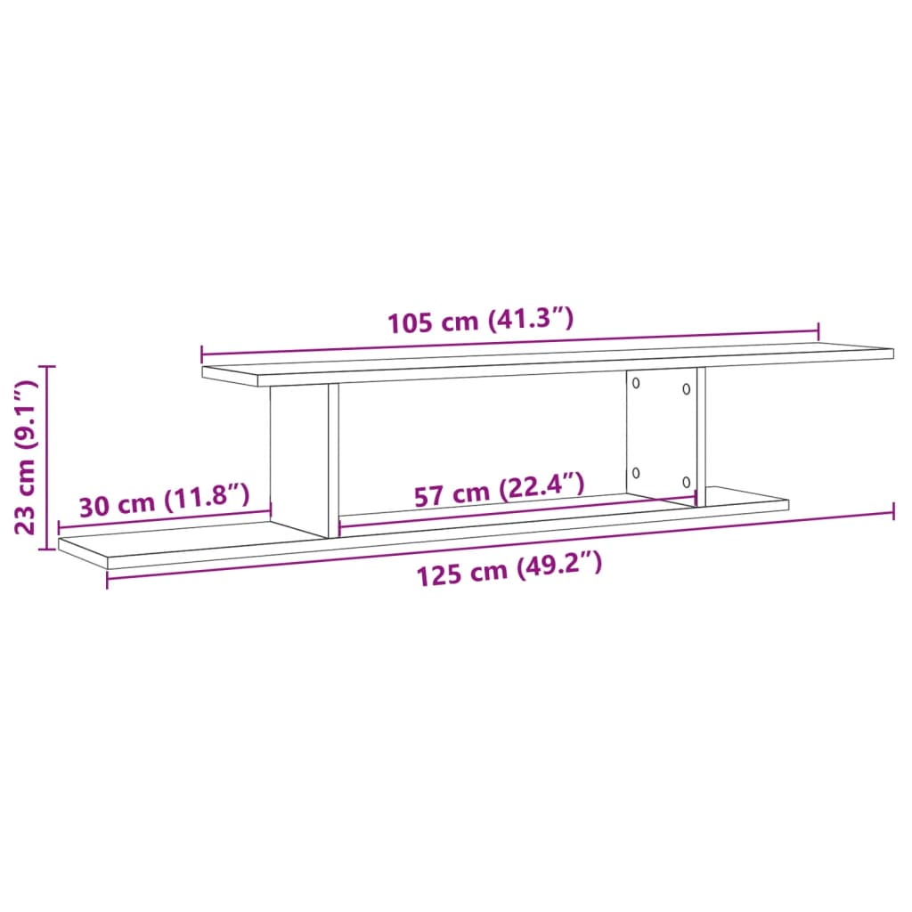 Vegghylle gammelt tre 125x18x23 cm konstruert tre