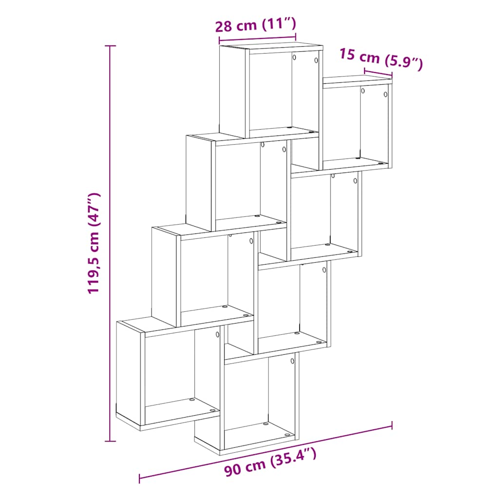 Vegghylle kubeformet gammelt tre 90x15x119,5 cm konstruert tre