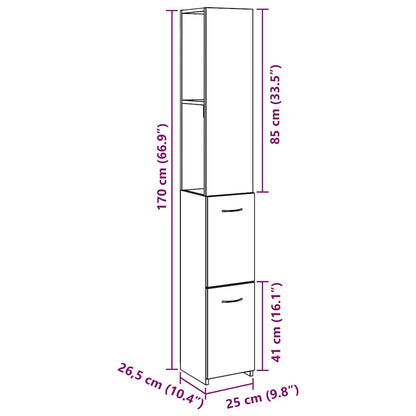 Baderomsskap betonggrå 25x25x170 cm konstruert tre