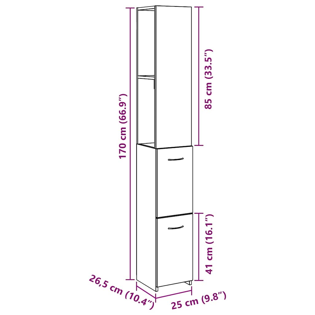 Baderomsskap gammelt tre 25x25x170 cm konstruert tre