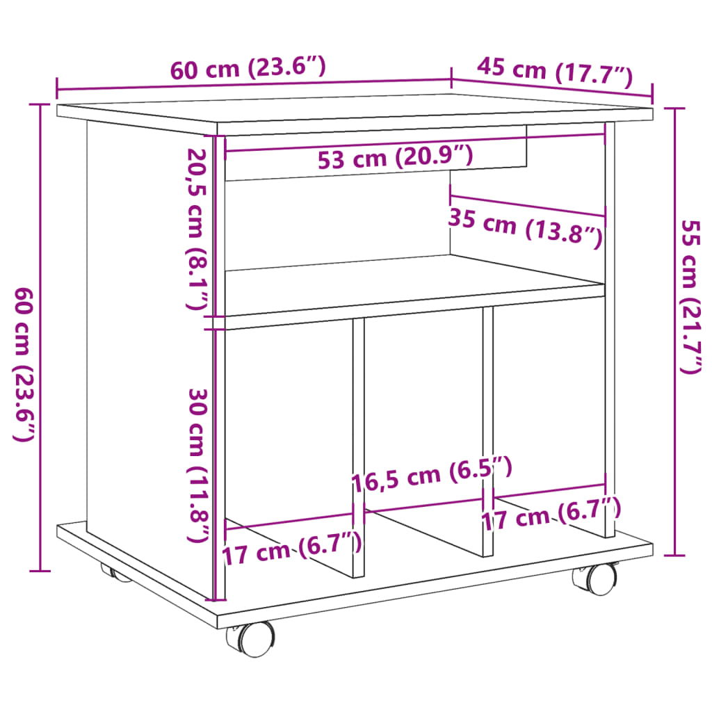 Sidebord Rulleskap artisan eik 60x53x72 cm konstruert tre