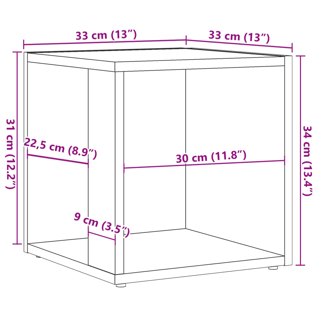 Sidebord gammelt tre 33x33x34 cm konstruert tre