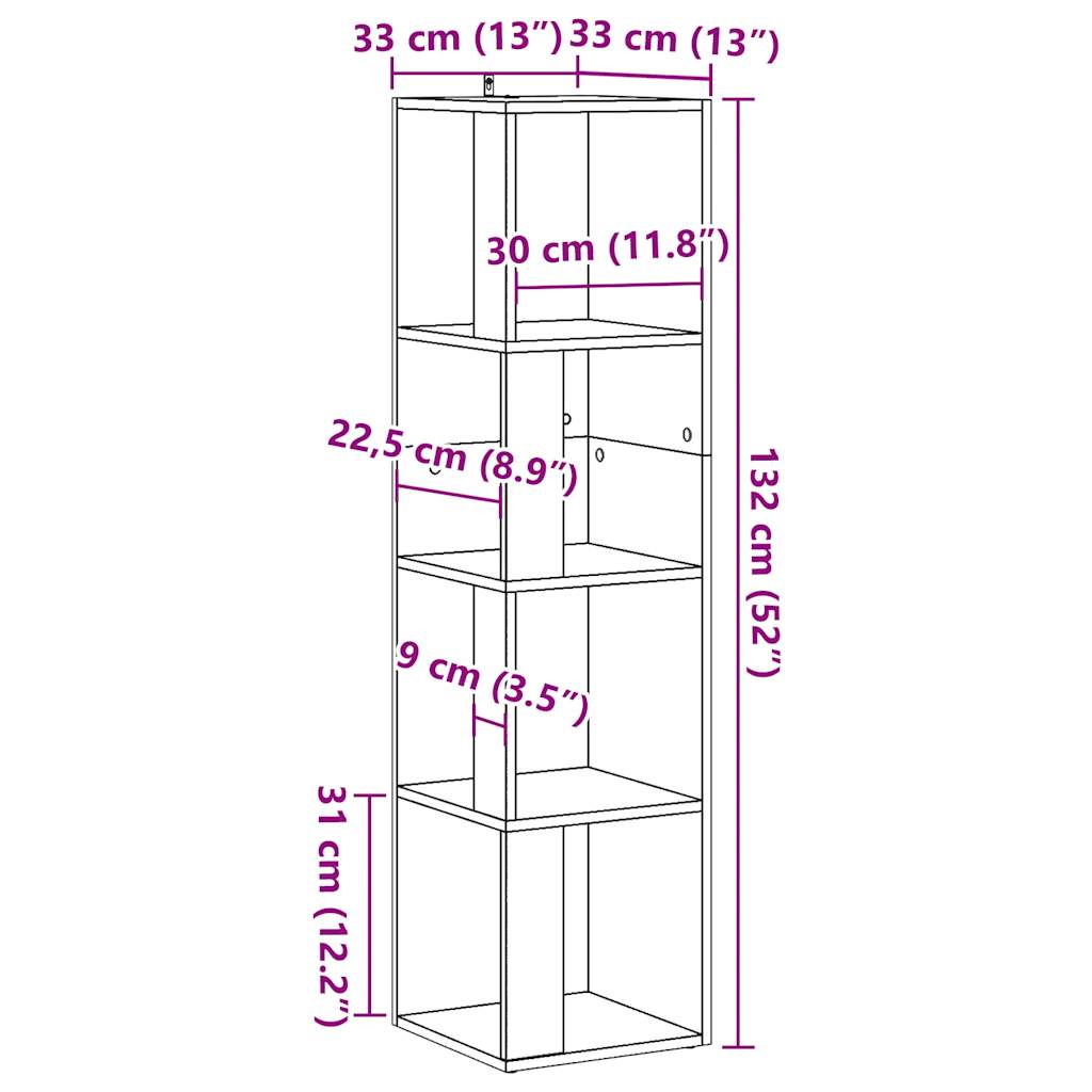 Hjørnehylle gammelt tre 33x33x132 cm konstruert tre