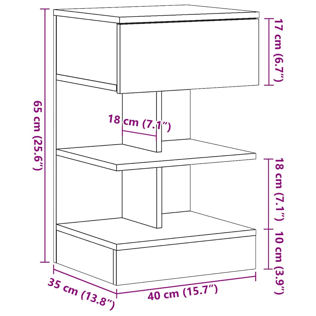 Nattbord gammelt tre 40x35x65 cm konstruert tre