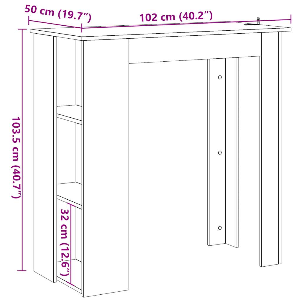 Barbord kafebord Bistrobord med hylle gammelt tre 102x50x103,5 cm konstruert tre