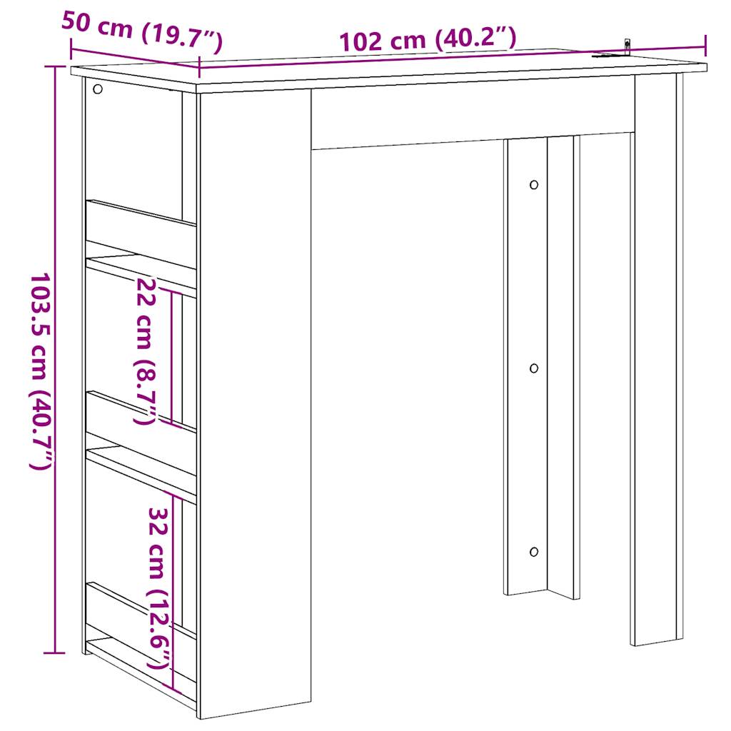 Barbord kafebord Bistrobord med oppbevaring gammelt tre 102x50x103,5 cm