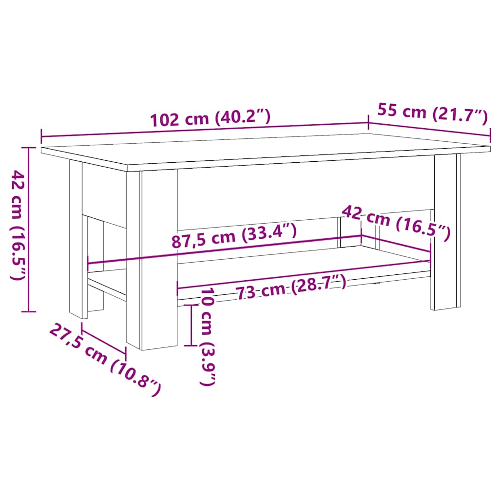 Salongbord gammelt tre 102x55x42 cm konstruert tre