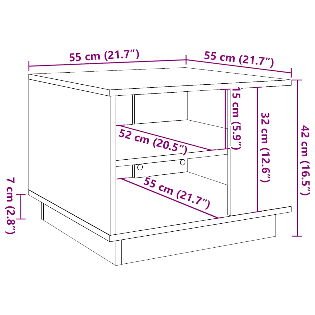 Salongbord gammelt tre 55x55x42 cm konstruert tre