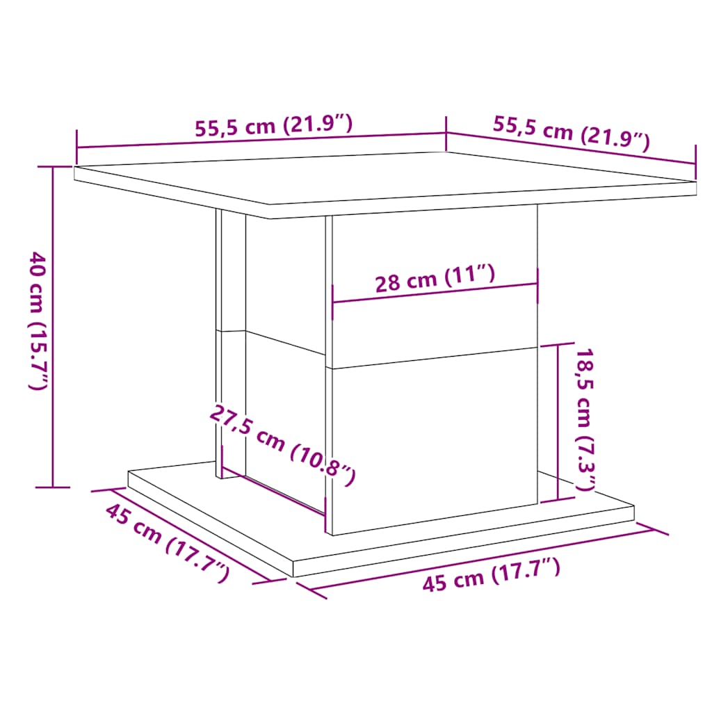 Salongbord artisan eik 55,5x55,5x40 cm konstruert tre