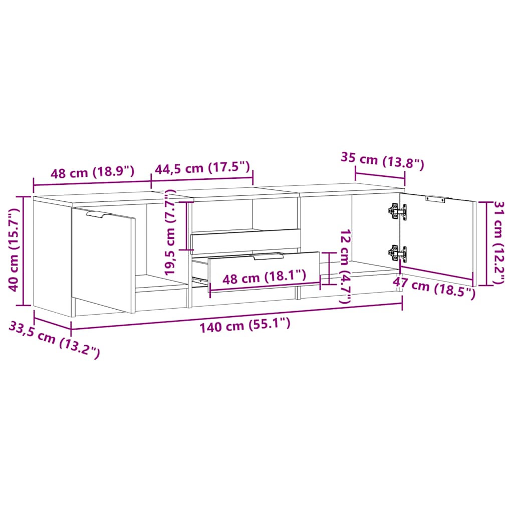 TV-benk artisan eik 150x33,5x45 cm konstruert tre