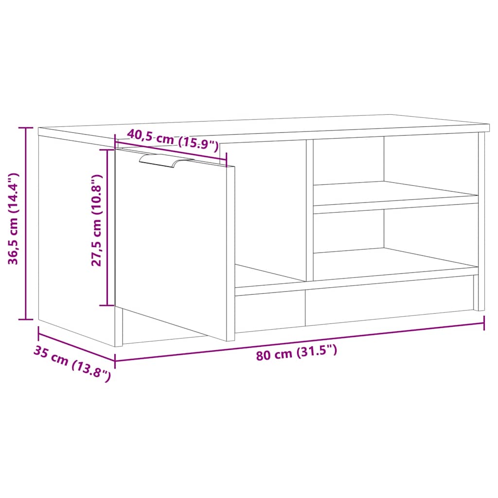 TV-benk artisan eik 80x35x36,5 cm konstruert tre