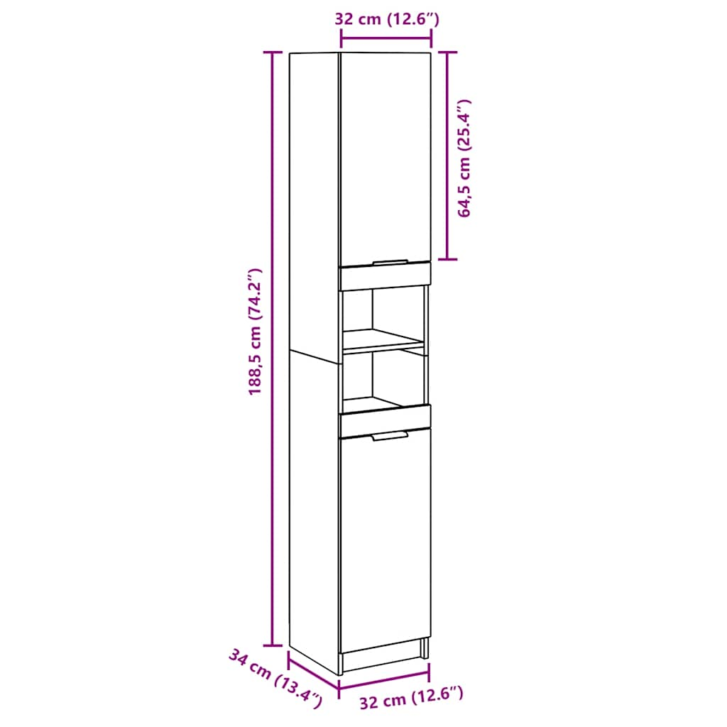 Baderomsskap gammelt tre 32x34x188,5 cm konstruert tre