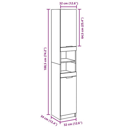 Baderomsskap gammelt tre 32x34x188,5 cm konstruert tre