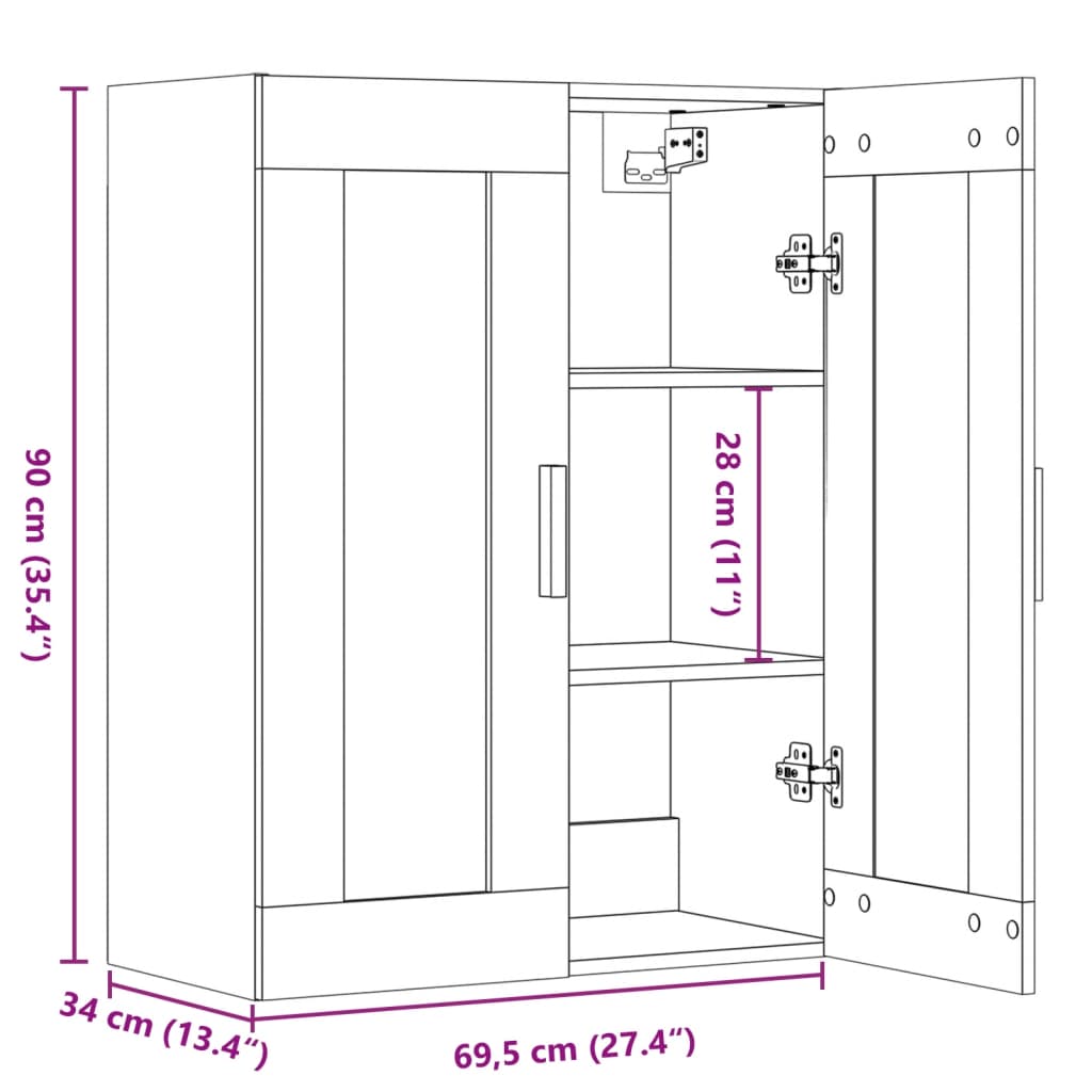 Veggskap gammelt tre 69,5x34x90 cm