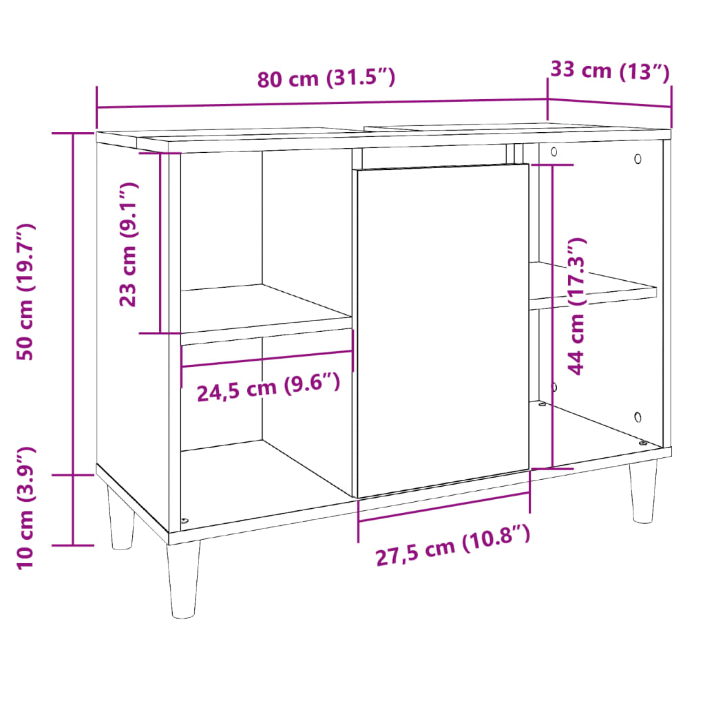 Baderomsskap hvit høyglans 80x33x60 cm konstruert tre