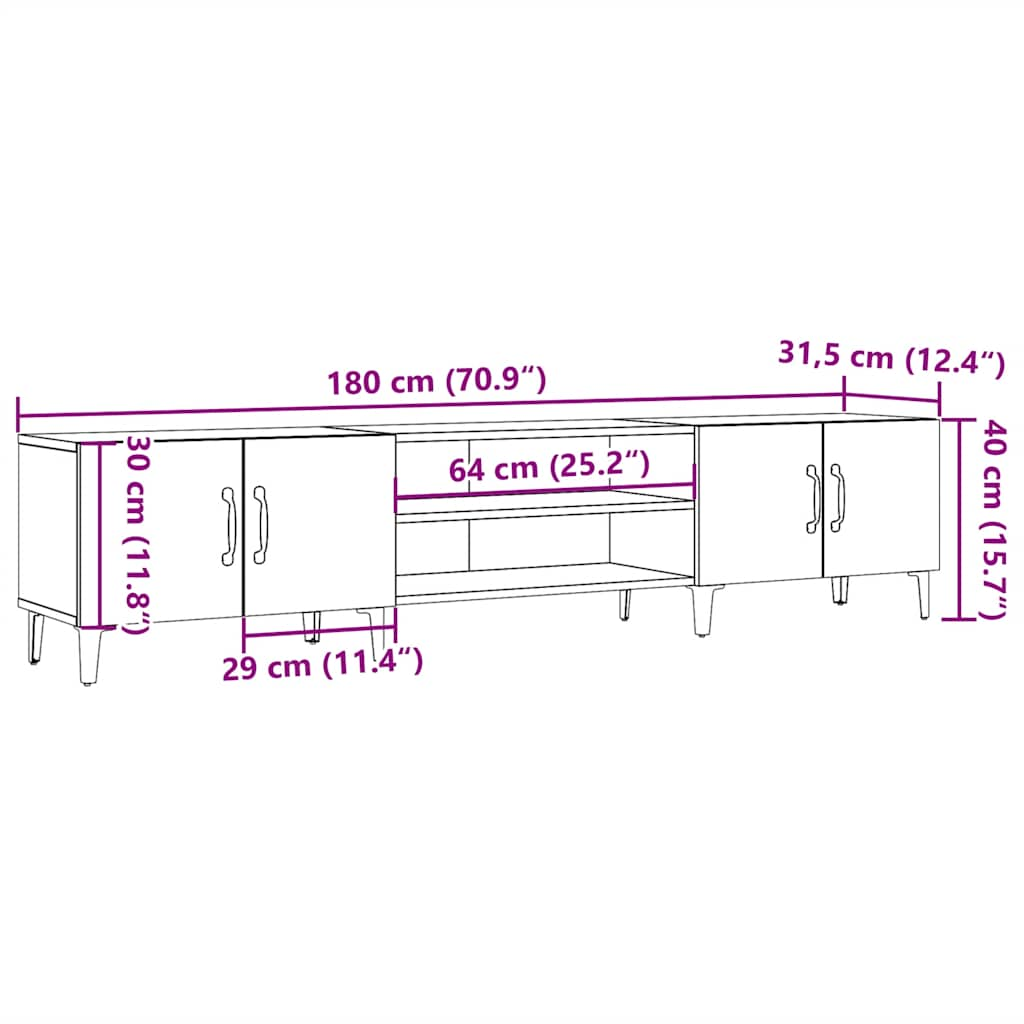 TV-benk artisan eik 180x31,5x40 cm konstruert tre