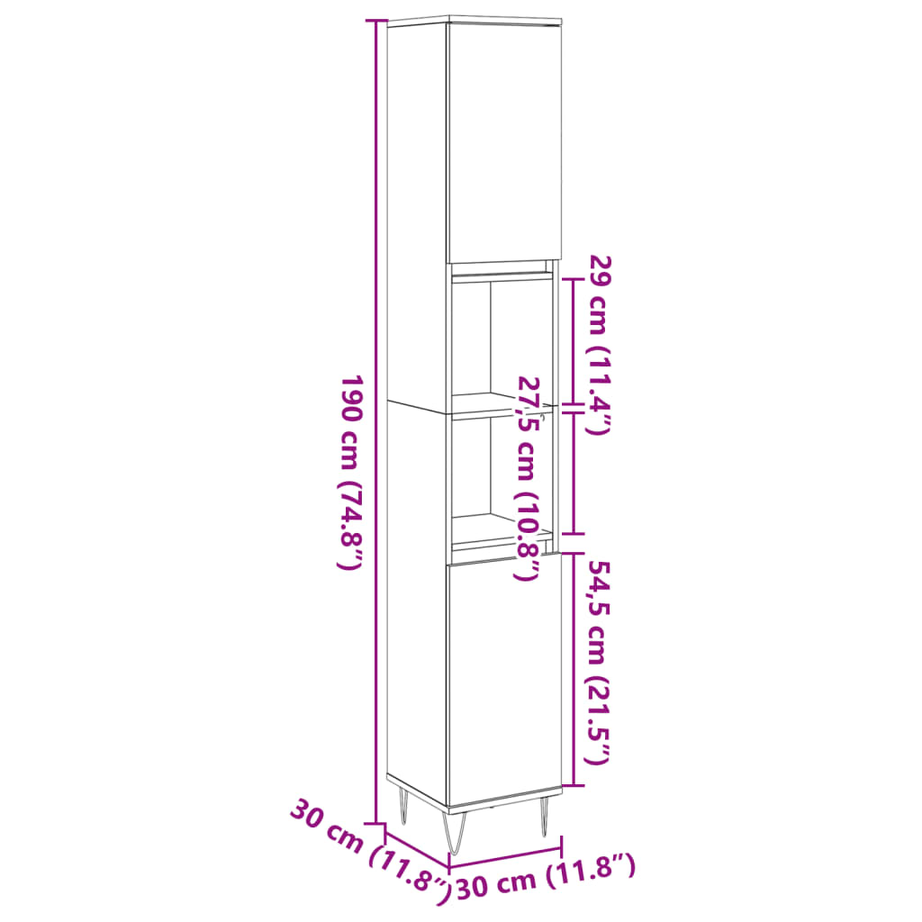 Baderomsskap betonggrå 30x30x190 cm konstruert tre