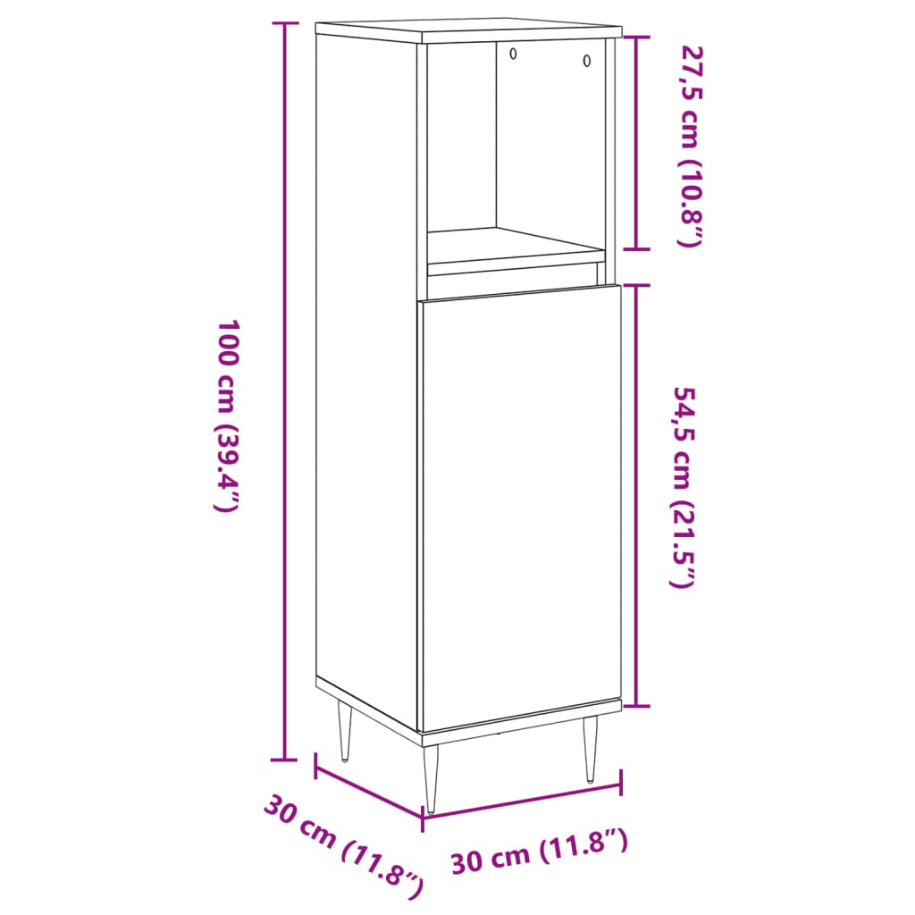 Baderomsskap betonggrå 30x30x100 cm konstruert tre