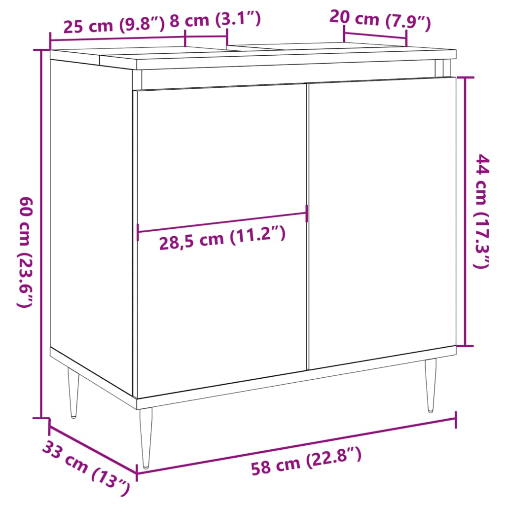 Baderomsskap betonggrå 58x33x60 cm konstruert tre