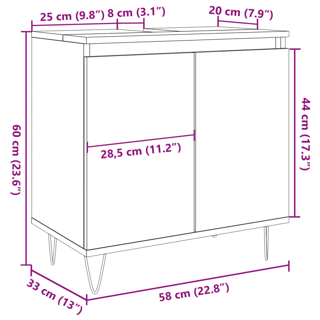 Baderomsskap betonggrå 58x33x60 cm konstruert tre