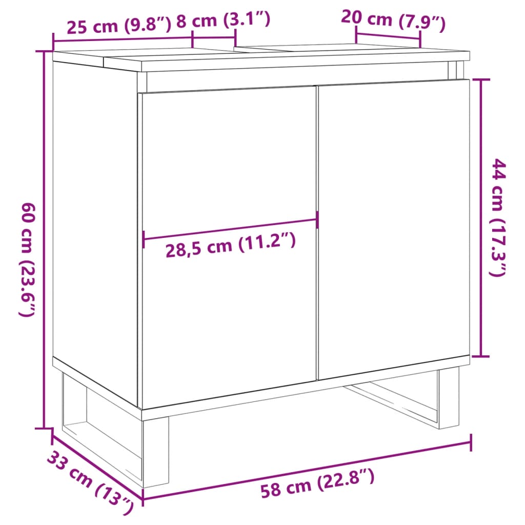 Baderomsskap gammelt tre 58x33x60 cm konstruert tre