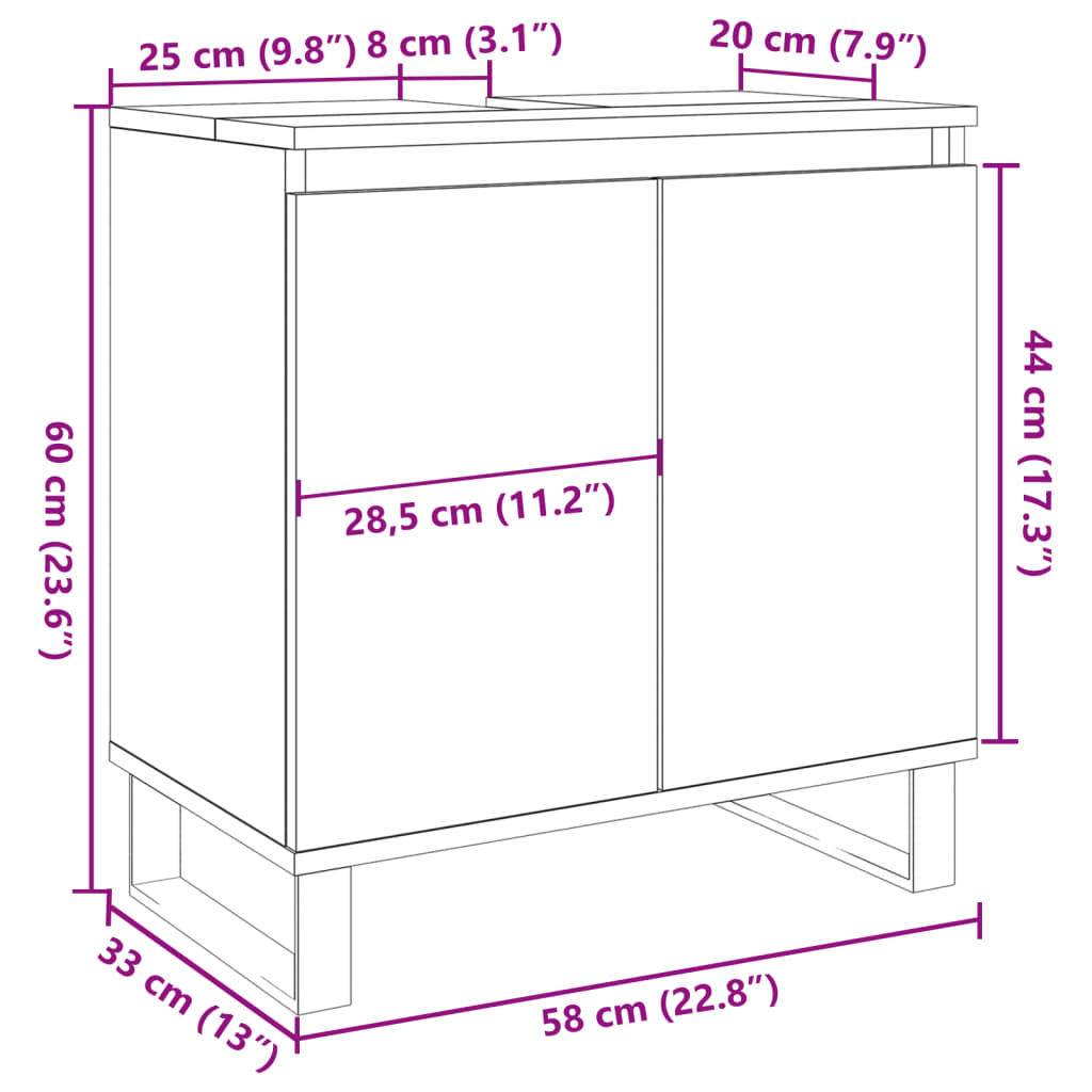 Baderomsskap artisan eik 58x33x60 cm konstruert tre