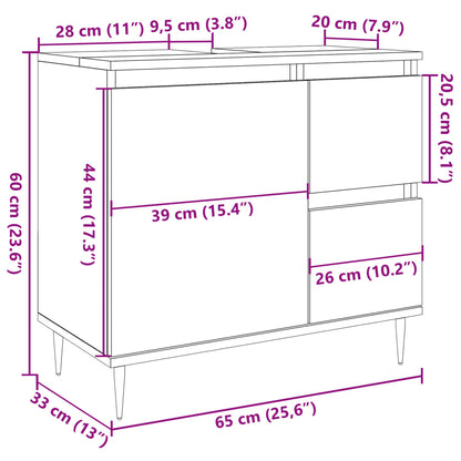 Baderomsskap gammelt tre 65x33x60 cm konstruert tre