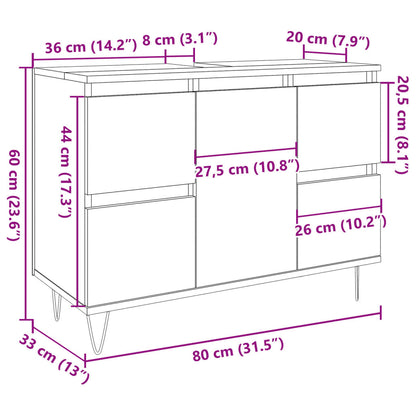 Baderomsskap betonggrå 80x33x60 cm konstruert tre