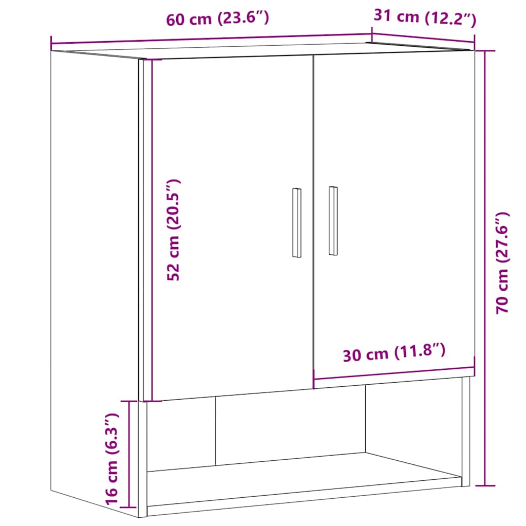 Veggskap artisan eik 60x31x70 cm konstruert tre