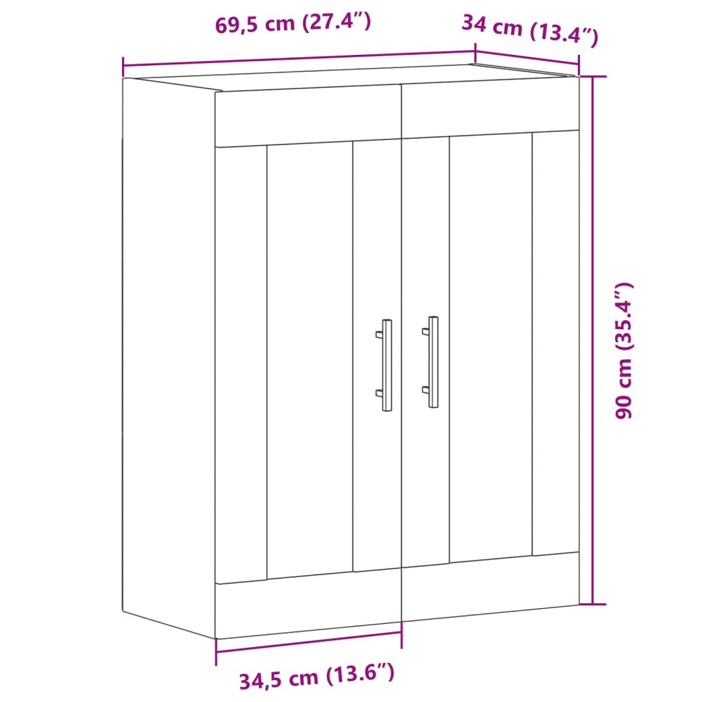 Veggskap gammelt tre 69,5x34x90 cm konstruert tre