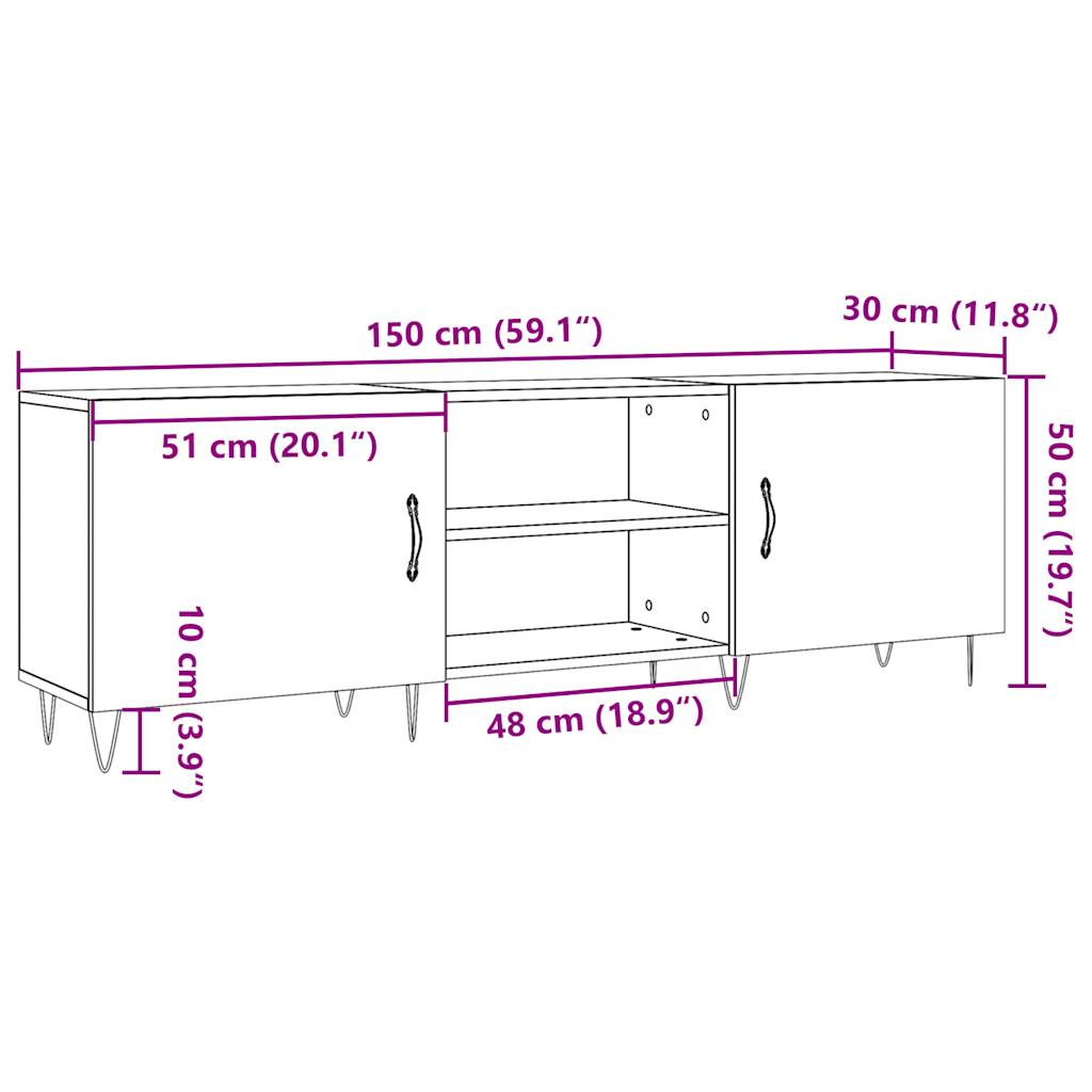 TV-benk artisan eik 150x30x50 cm konstruert tre